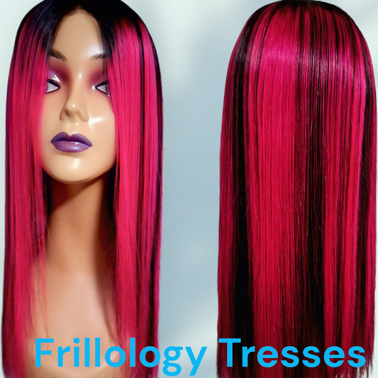 18 inch Pink and Black Straight Wig